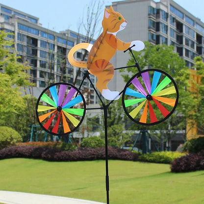 Whimsical Garden Windmill Decoration with Cat on Bicycle