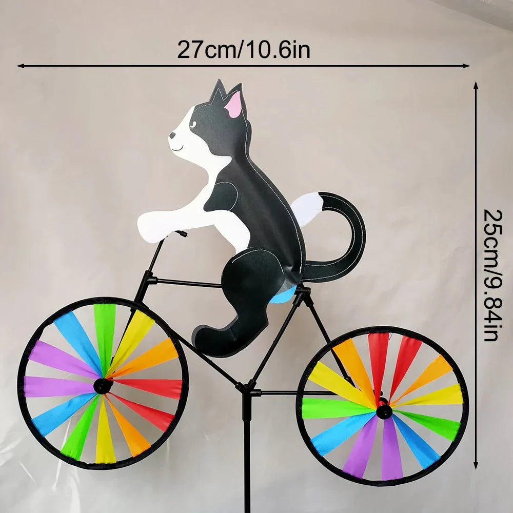 Whimsical Garden Windmill Decoration with Cat on Bicycle