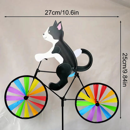 Whimsical Garden Windmill Decoration with Cat on Bicycle