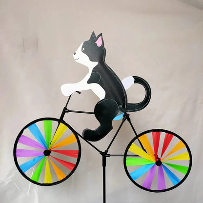 Whimsical Garden Windmill Decoration with Cat on Bicycle
