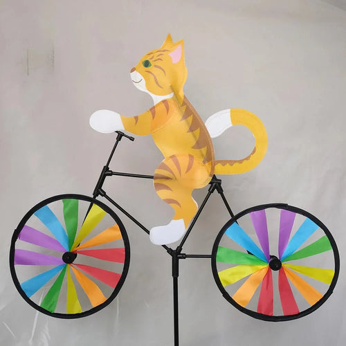 Whimsical Garden Windmill Decoration with Cat on Bicycle
