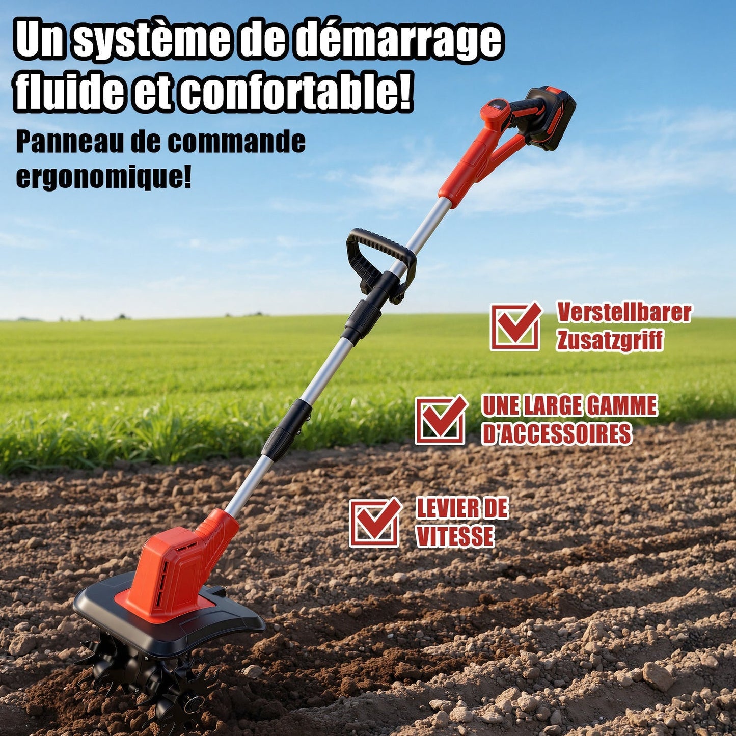 Portable Garden Tiller 400W with 2 Batteries