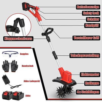 Portable Garden Tiller 400W with 2 Batteries