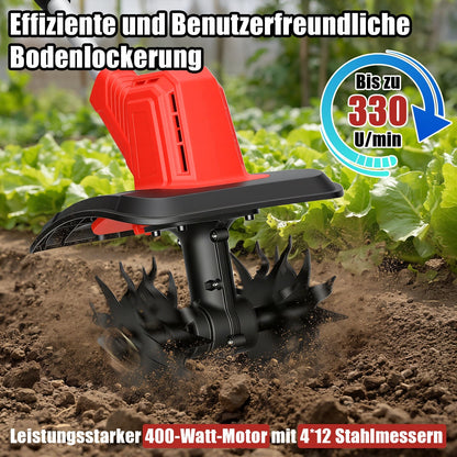 Portable Garden Tiller 400W with 2 Batteries