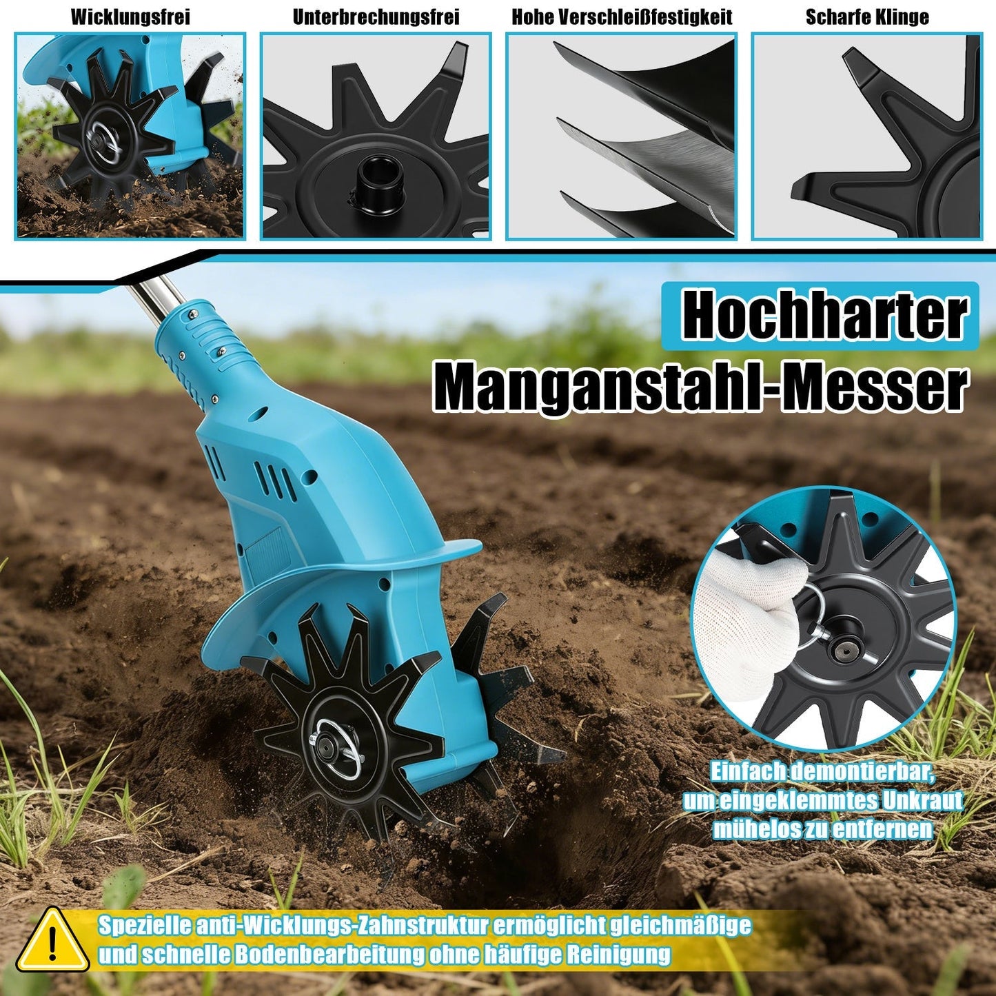 Portable 550W Garden Cultivator with Two Batteries