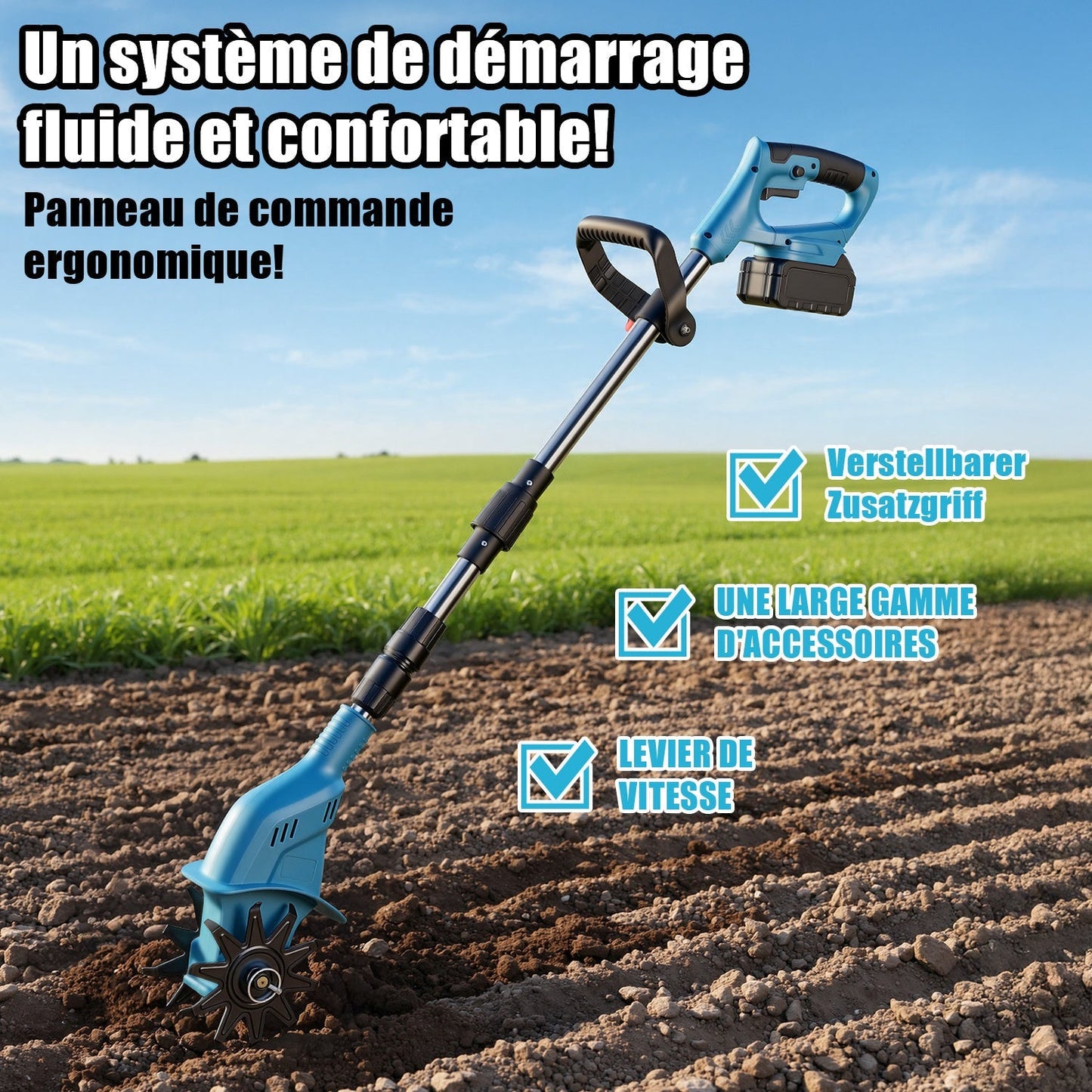 Portable 550W Garden Cultivator with Two Batteries