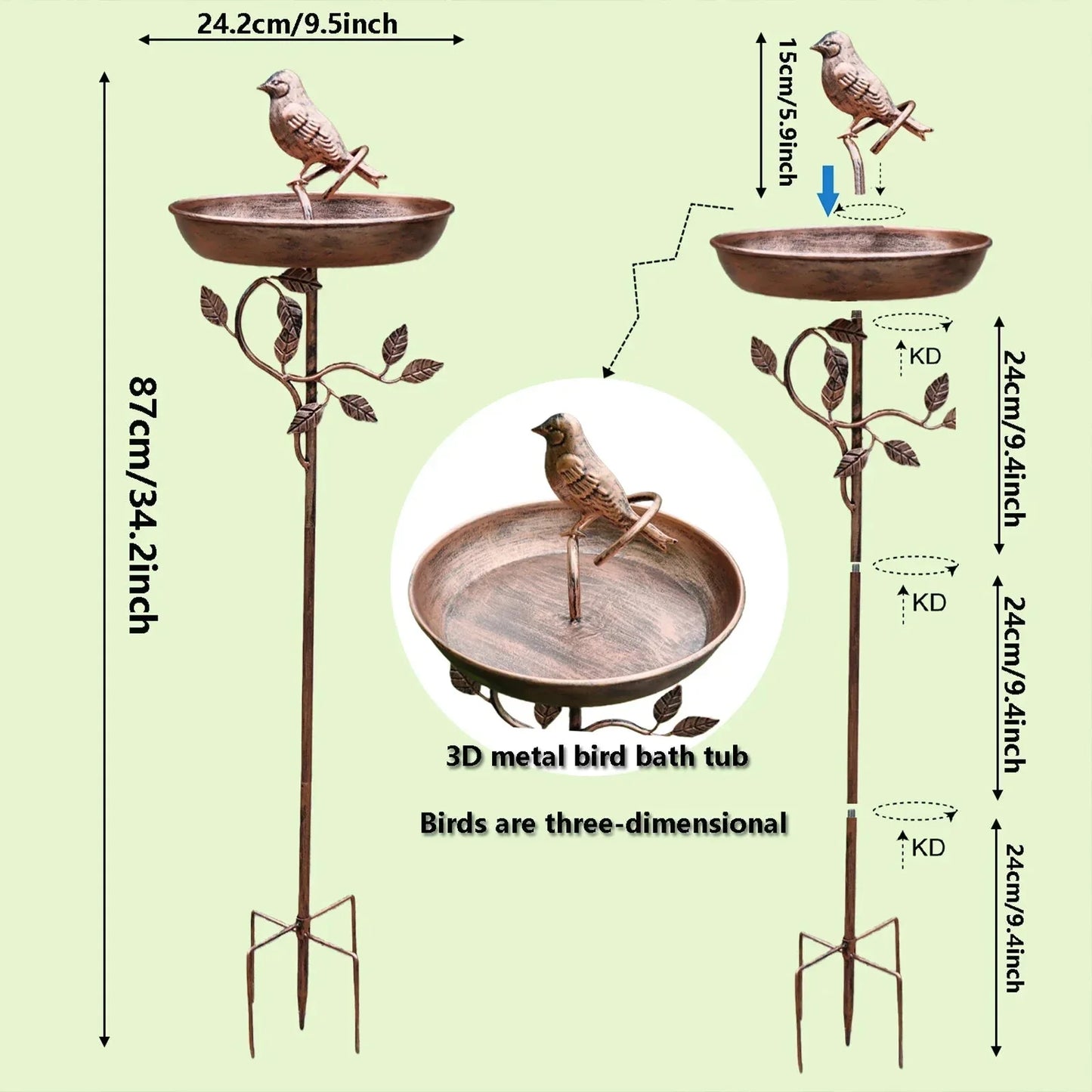 Elegant Bird Bath with Sturdy Ground Spike for Your Garden