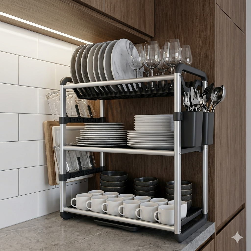 Aluminum 3-Tier Dish Drying Rack