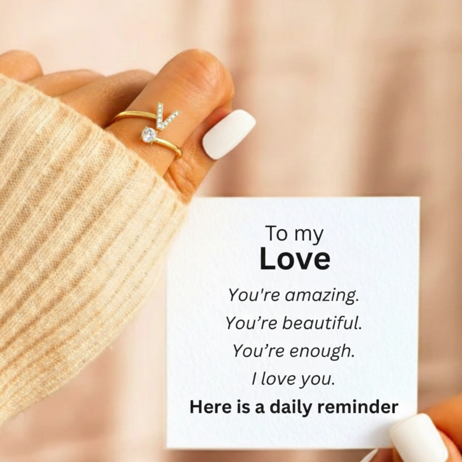 Adjustable Initial Ring Classic with Gift Box and Message Card