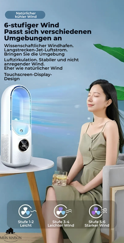 Table Air Cooler with 3-in-1 Cooling and Humidifying – Bladeless, USB & Timer