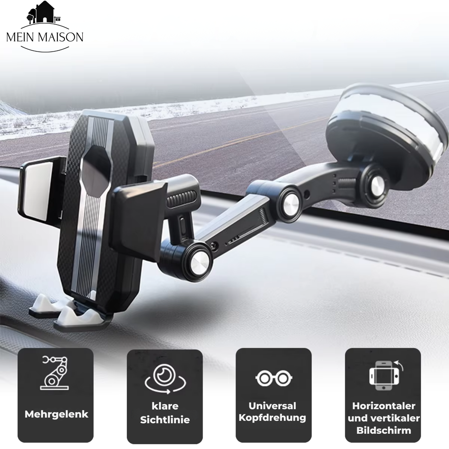 360° Rotating Car Phone Holder with Strong Suction Mount
