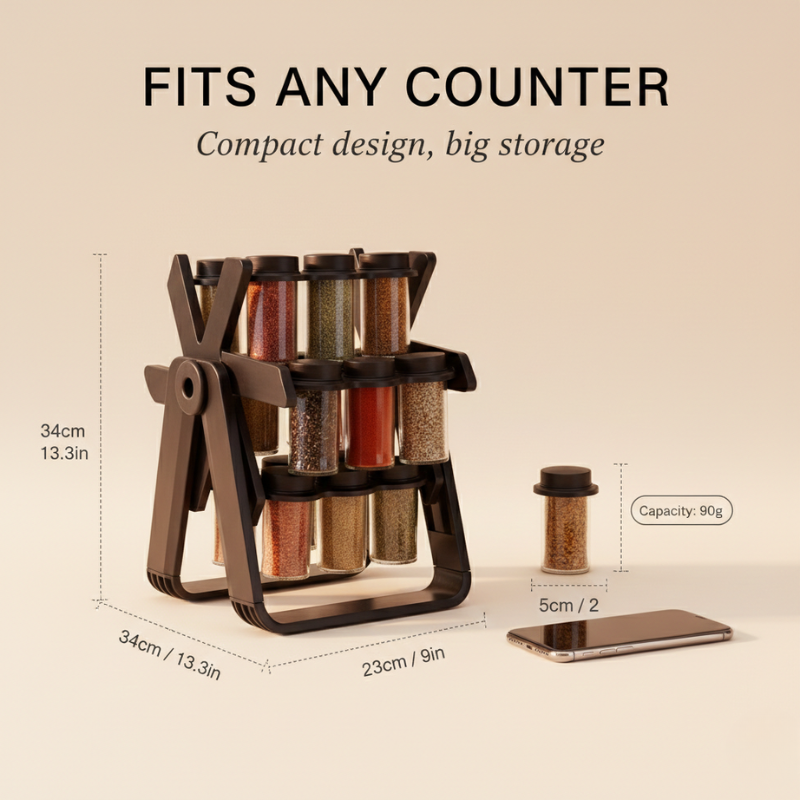 Spice Carousel Organizer | Foldable Stand | Clear Containers