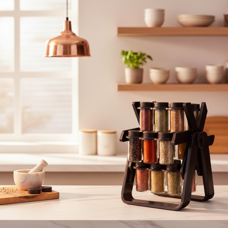 Spice Carousel Organizer | Foldable Stand | Clear Containers