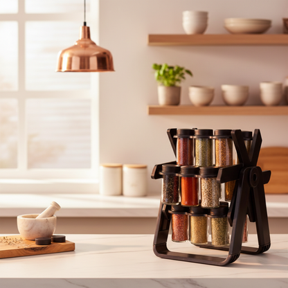 Spice Carousel Organizer | Foldable Stand | Clear Containers