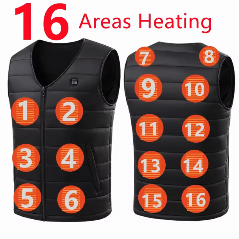 Electric Heating Vest with 16 Rechargeable Heat Zones