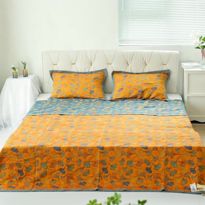 Soft Cotton Pillowcase Set with Ginkgo Leaf Design – 2 Pieces