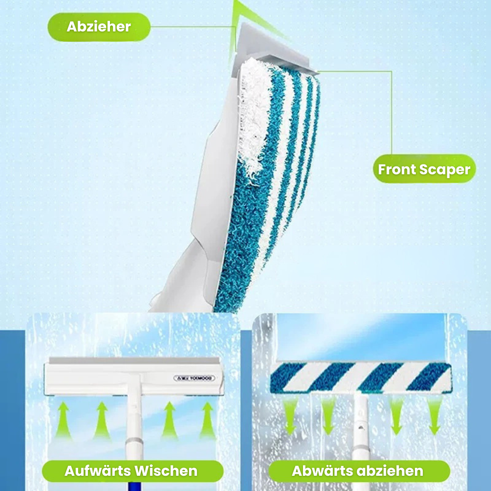 Telescopic Handle Window Cleaner with Spray Function - 3-in-1 Rotating Tool