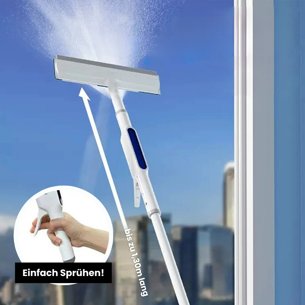 Telescopic Handle Window Cleaner with Spray Function - 3-in-1 Rotating Tool