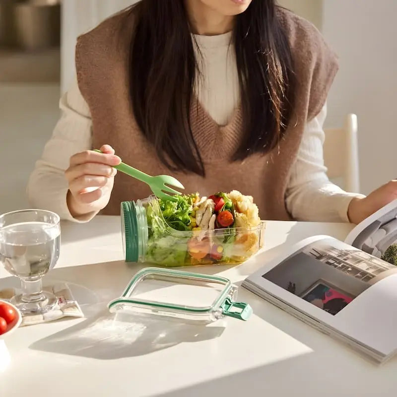 Glass Salad Container with Side Opening and Secure Lid