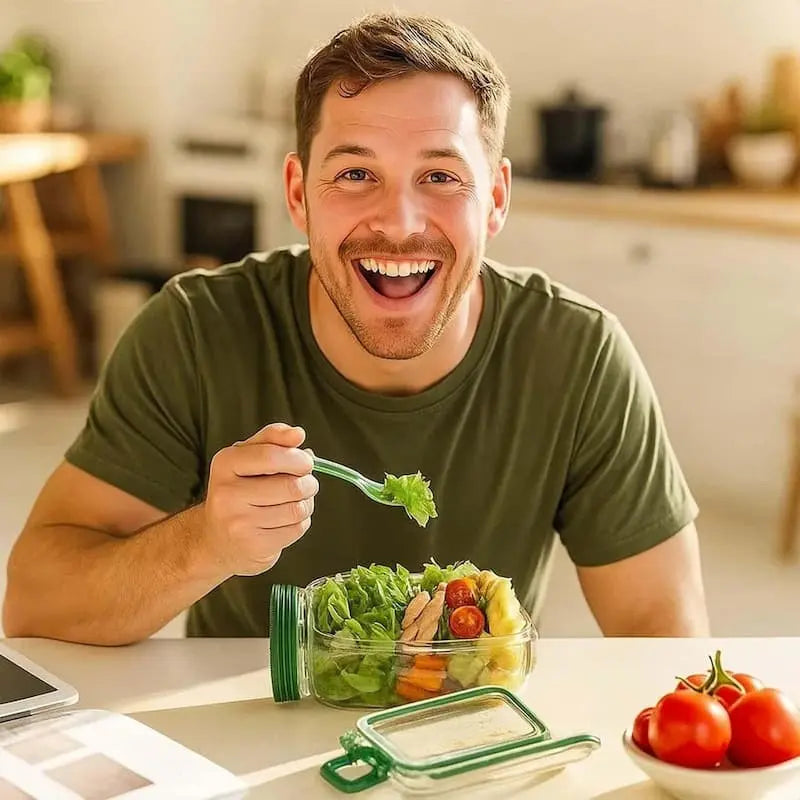 Glass Salad Container with Side Opening and Secure Lid