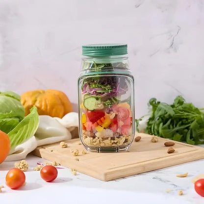 Glass Salad Container with Side Opening and Secure Lid