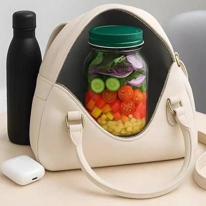 Glass Salad Container with Side Opening and Secure Lid