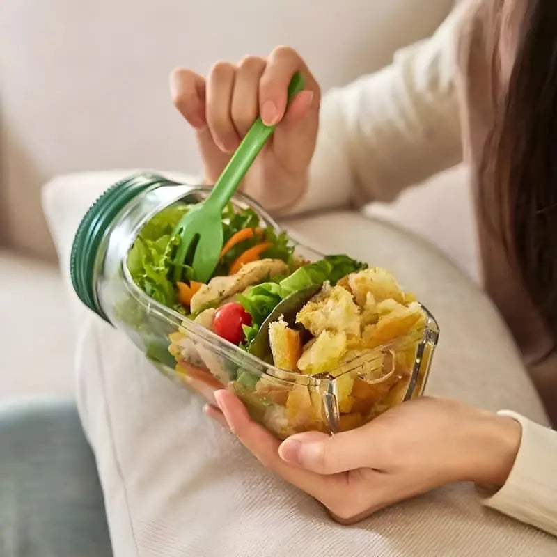 Glass Salad Container with Side Opening and Secure Lid