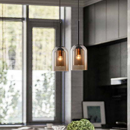 Double Glass Pendant Light in Retro Mid-Century Design