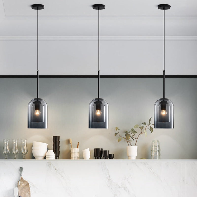 Double Glass Pendant Light in Retro Mid-Century Design