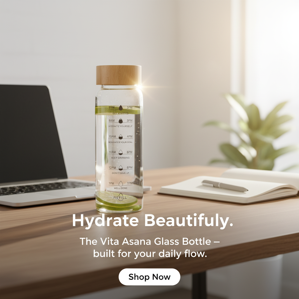 Borosilicate Glass Hydration Bottle with Time Indicators – 24oz / 32oz, Leakproof Bamboo Lid, Eco-Friendly, BPA-Free
