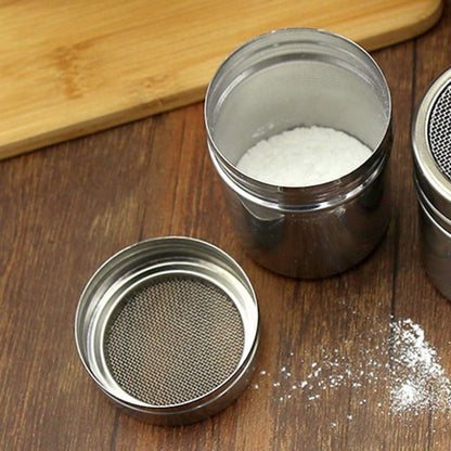 Stainless Steel Powder Shaker for Cocoa and Spices – Silver Whirl Design