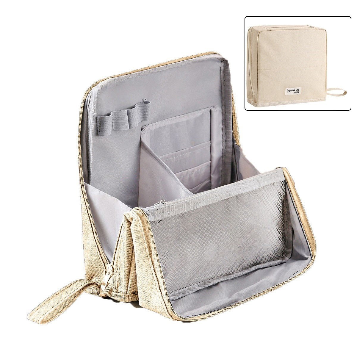 Compact Travel Makeup Organizer with Brush Holder | Waterproof & Leakproof