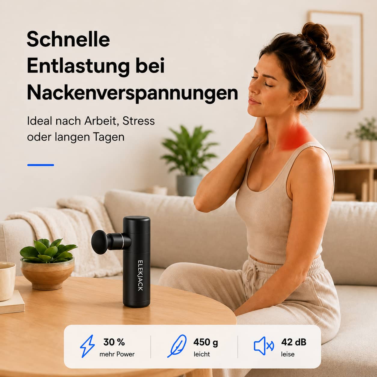 Compact Muscle Relief Gun with 4 Attachments & Intensity Settings