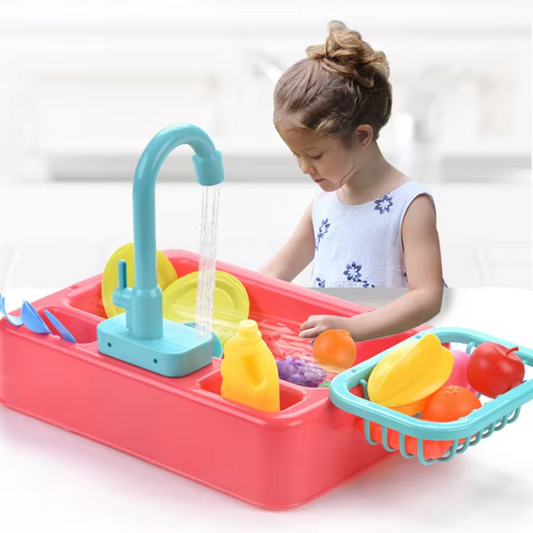 Educational Kitchen Play Set with Working Faucet for Kids Ages 3+