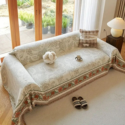 Chic Bohemian Couch Protector with Tassel Accents