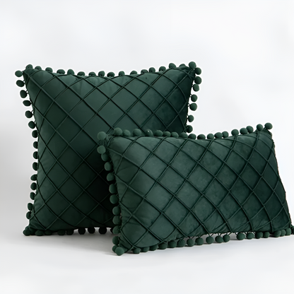 Chic Velvet Cushion Cover with Decorative Pom Poms