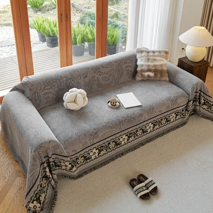 Chic Bohemian Couch Protector with Tassel Accents
