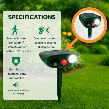 Solar Ultrasonic Deer Repeller - Effective Garden & Yard Deterrent in 48 Hours