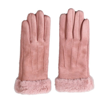 Warm Furry Full Finger Gloves for Women with Touchscreen Feature