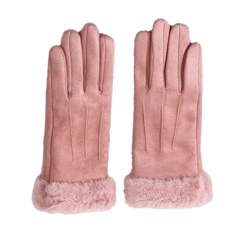 Warm Furry Full Finger Gloves for Women with Touchscreen Feature