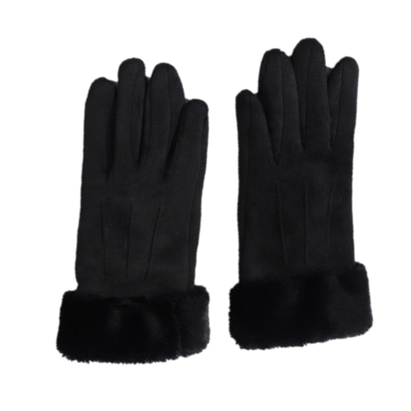 Warm Furry Full Finger Gloves for Women with Touchscreen Feature