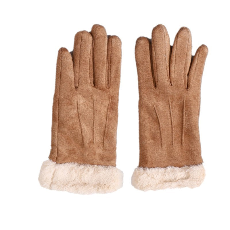 Warm Furry Full Finger Gloves for Women with Touchscreen Feature