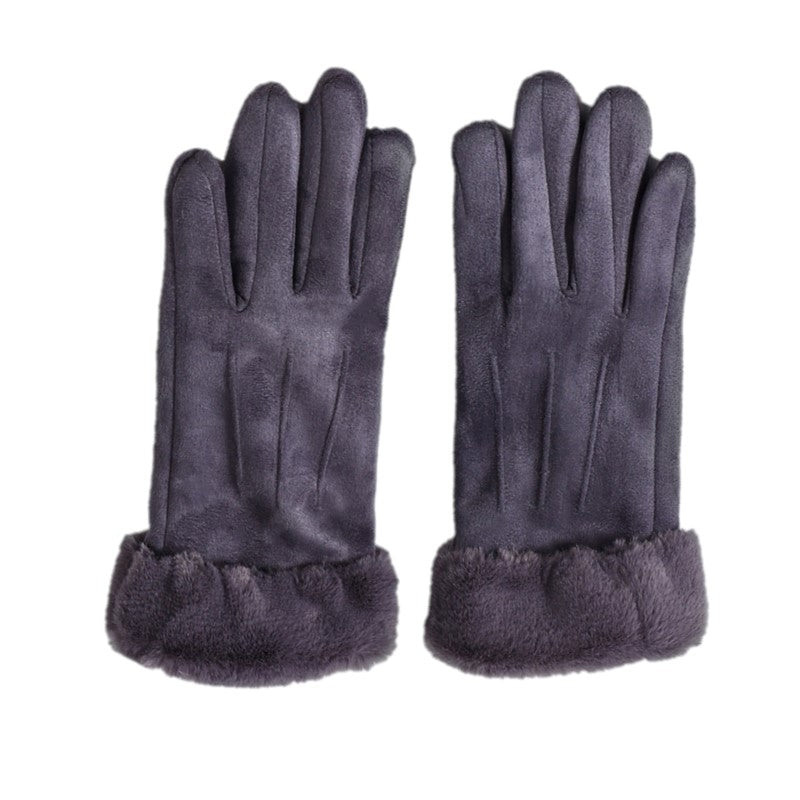 Warm Furry Full Finger Gloves for Women with Touchscreen Feature