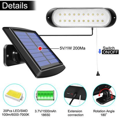 Solar Lamp with Pull Switch – 20 LEDs, Flexible & Waterproof for Garden & Outdoor