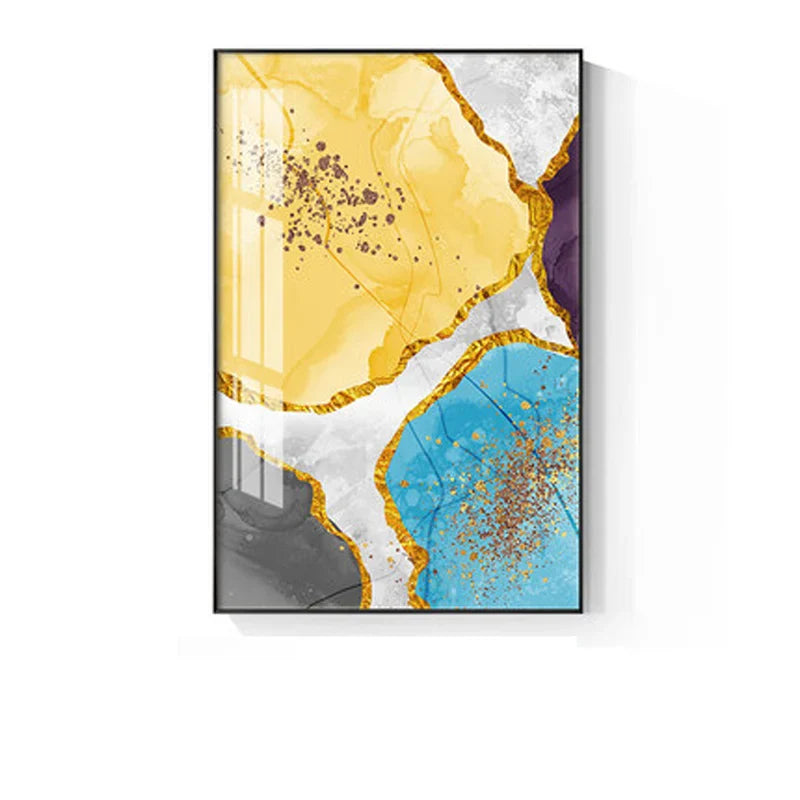 Elegant Blue and Yellow Marble Canvas Artwork for Modern Spaces
