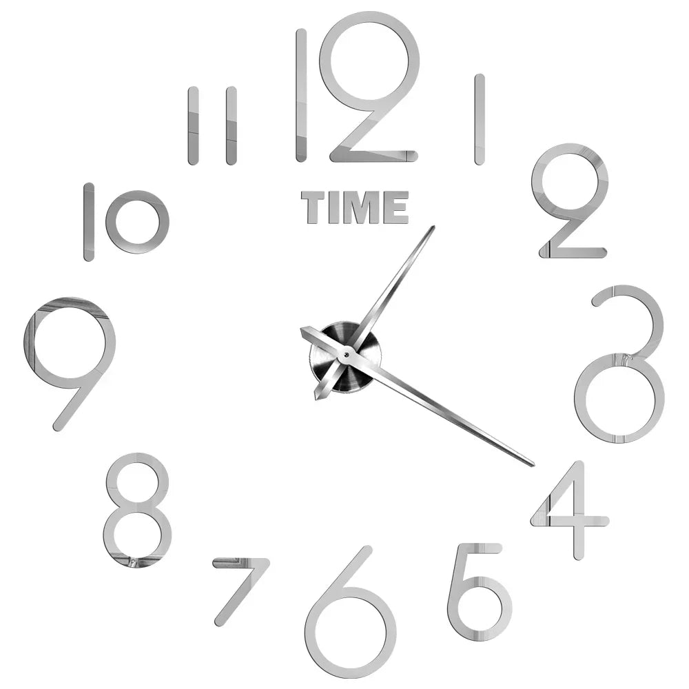 DIY 3D Mirrored Acrylic Wall Clock - Self-Adhesive Home Decor for Kitchen and Living Room