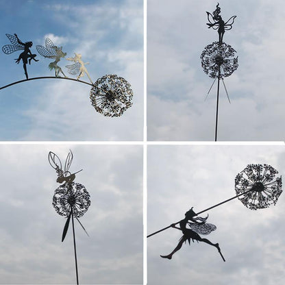 Outdoor Garden Sculpture of Fairies and Dandelions Dancing Together
