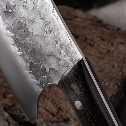 Handcrafted Kitchen Knife with Hammered Stainless Steel Blade