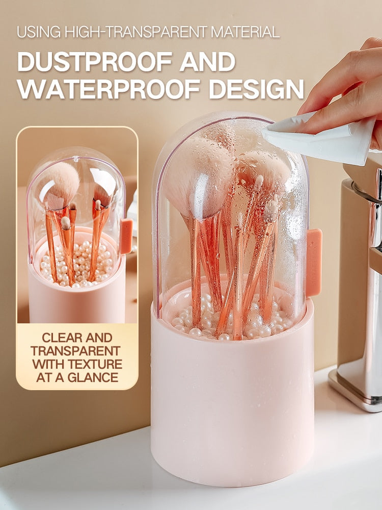 Chic Makeup Brush Organizer with Stylish Pearls