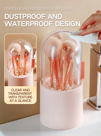 Chic Makeup Brush Organizer with Stylish Pearls